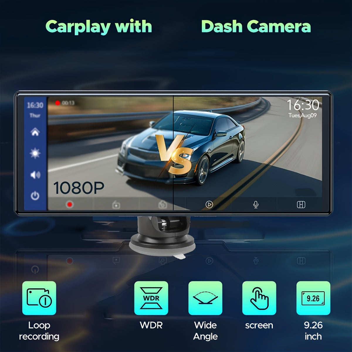 Sistem Auto Portabil 10,26” cu CarPlay Wireless și Android Auto, Cameră Duală, Hands-Free