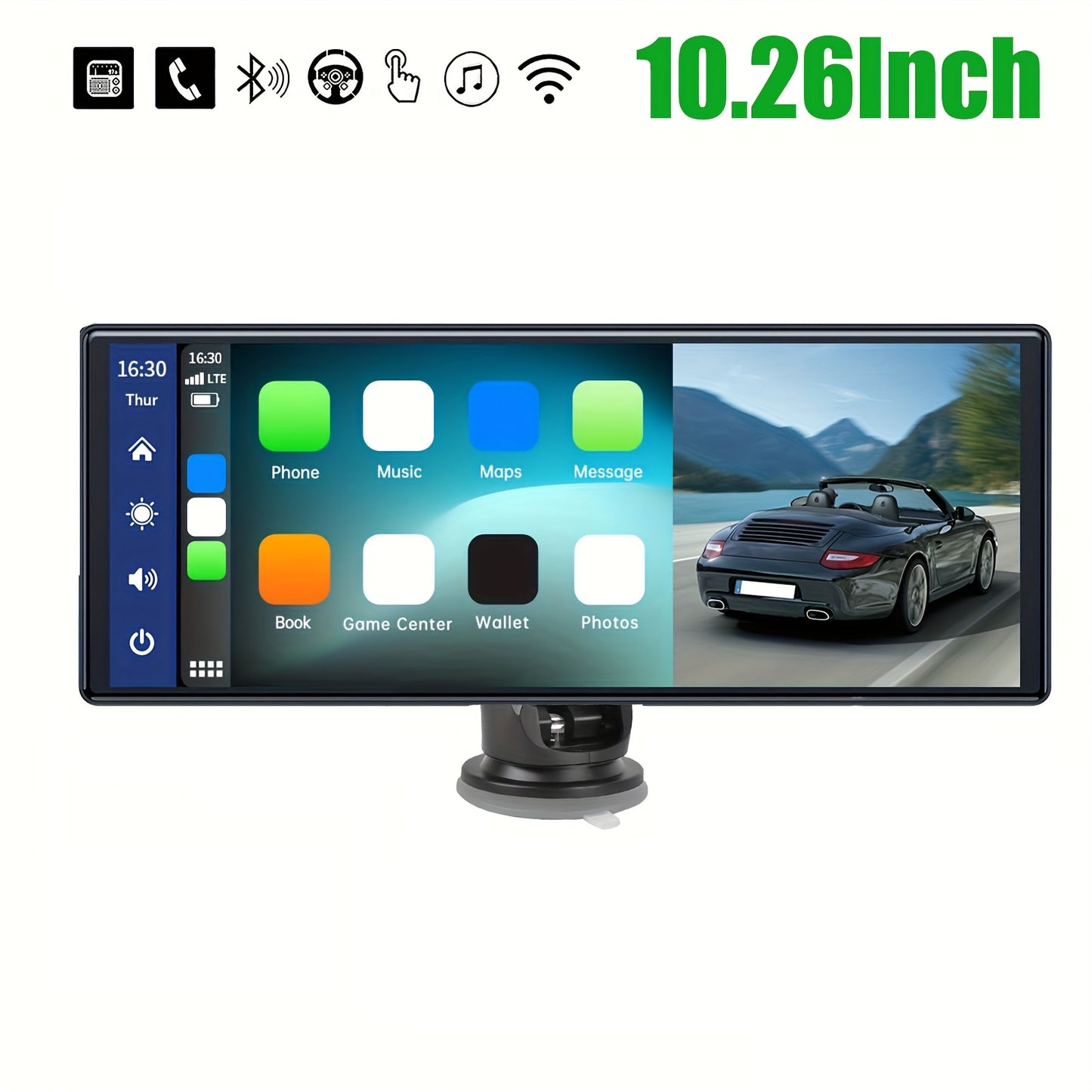 Sistem Auto Portabil 10,26” cu CarPlay Wireless și Android Auto, Cameră Duală, Hands-Free