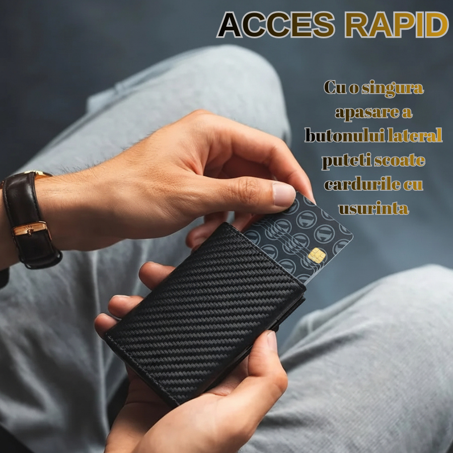 Portofel Unisex RFID Minimalist cu Suport Carduri Pop-Up și Compartiment pentru Bani Cash – Design Business