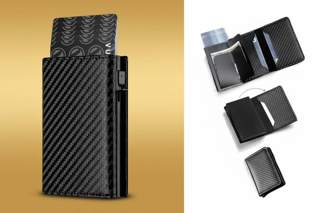Portofel Unisex RFID Minimalist cu Suport Carduri Pop-Up și Compartiment pentru Bani Cash – Design Business