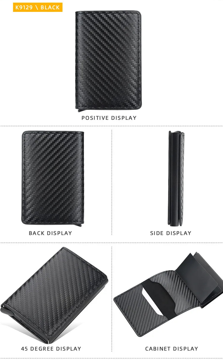 Portofel Unisex RFID Minimalist cu Suport Carduri Pop-Up și Compartiment pentru Bani Cash – Design Business