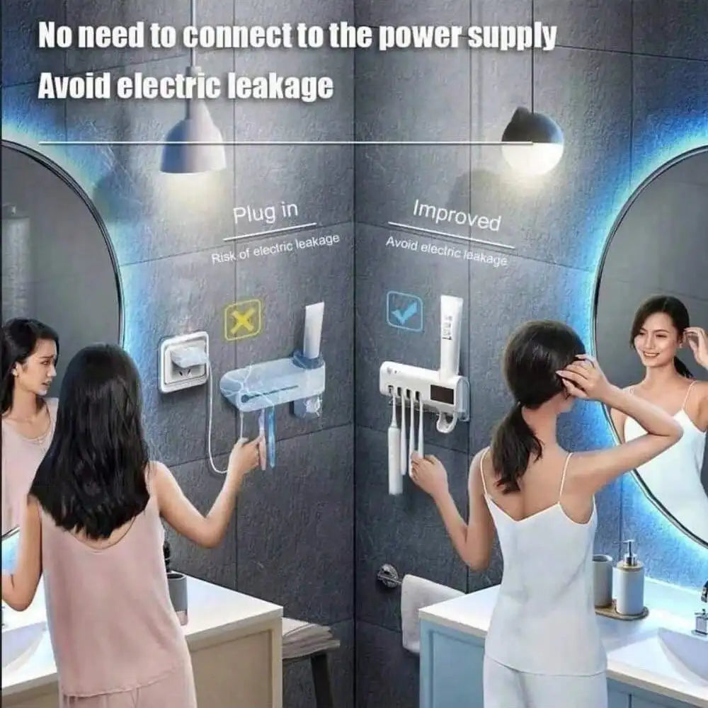 Suport Periuțe cu Sterilizare UV Solară și Dozator Automat de Pastă