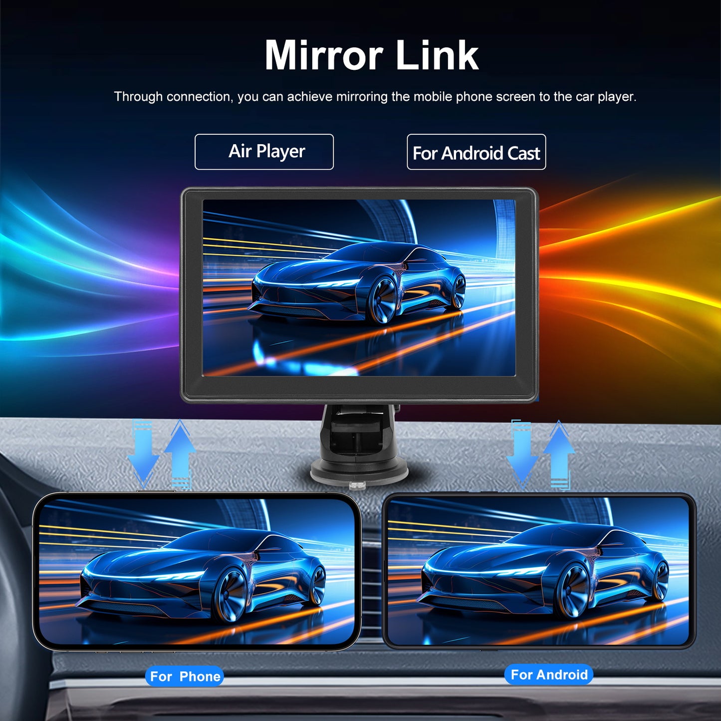 Sistem Auto Multimedia 7” cu CarPlay & Android Auto Wireless – Cameră Spate, AirPlay, FM și Control Vocal