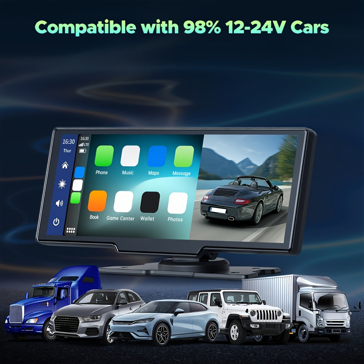 Sistem Auto Portabil 10,26” cu CarPlay Wireless și Android Auto, Cameră Duală, Hands-Free