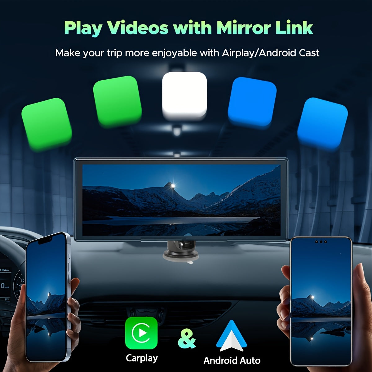 Sistem Auto Portabil 10,26” cu CarPlay Wireless și Android Auto, Cameră Duală, Hands-Free